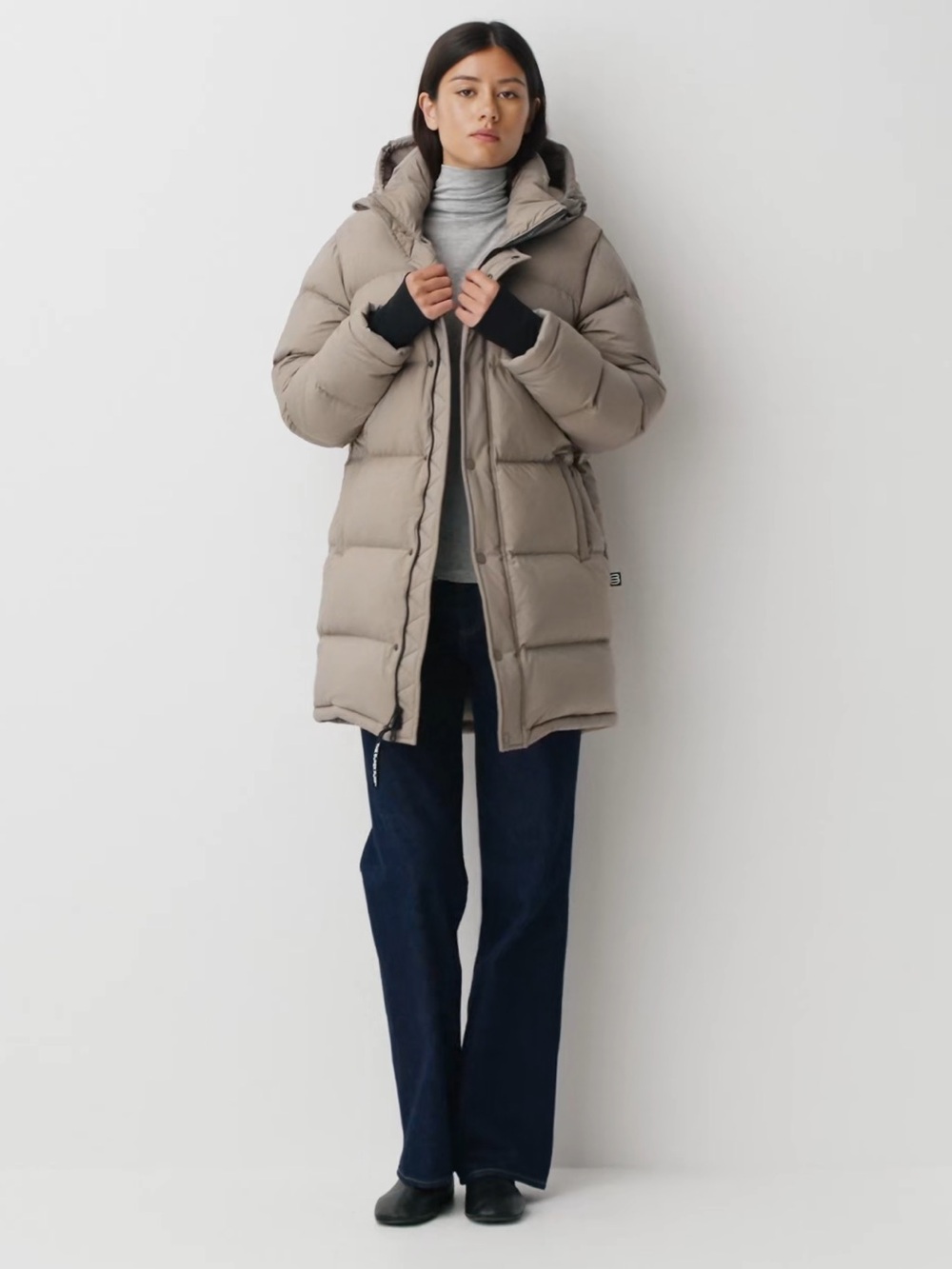 Super puff mid Women's Taupe Long Puffer Coat - Lightweight Warmth